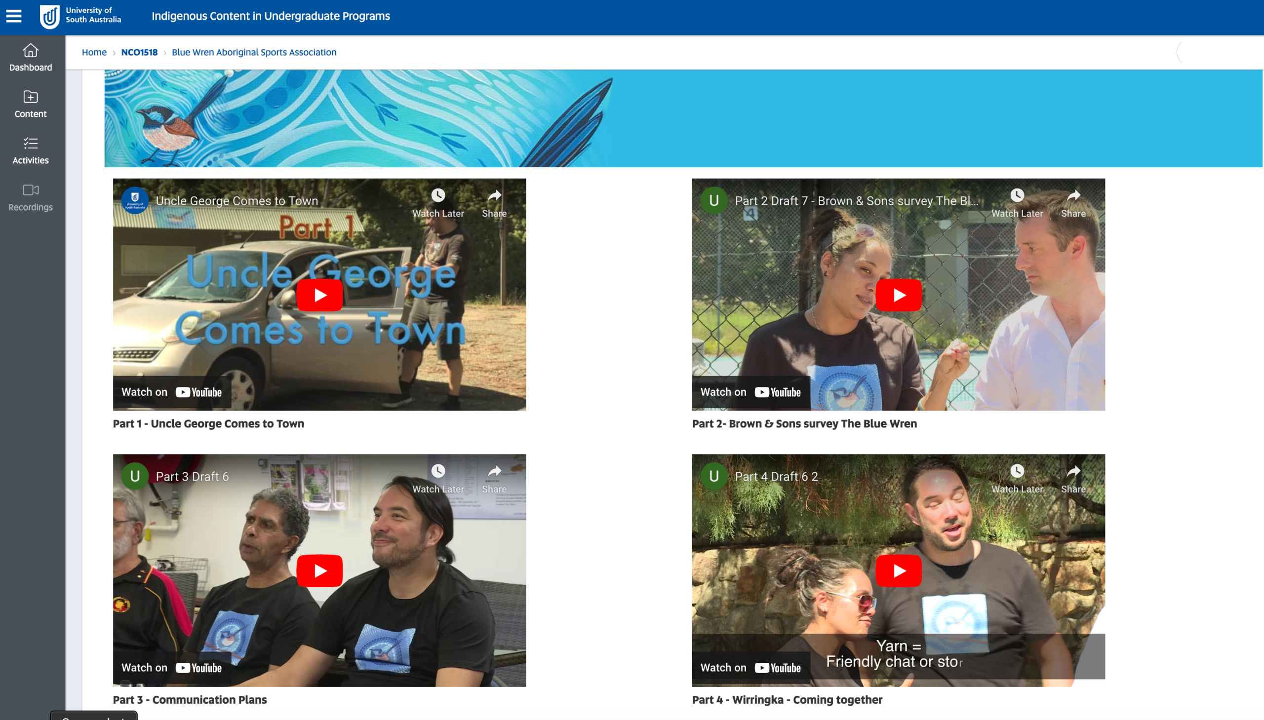 Blue Wren Sports Project videos